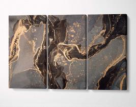 3 Quadros em Tecido Canvas Mármore Gold Black Art Abstract