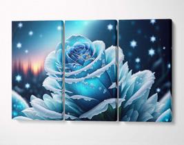 3 Quadros em Tecido Canvas Rosa Azul Congelada Cristal Blue