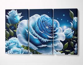 3 Quadros em Tecido Canvas Rosa Azul Congelada Paisagem Blue