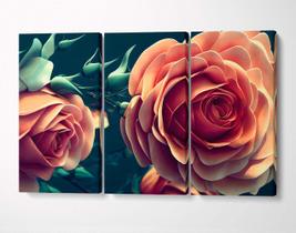 3 Quadros em Tecido Canvas Rosa Pink Flores Fundo Floral