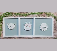 3 Quadros Impressos Safari Animais Quarto Infantil 30cm
