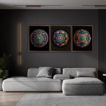 3 Quadros Luxo Futurista Mandalas Canvas com Moldura 129x53cm 3 Quadros Luxo Futurista Mandalas Canvas com Moldura 129x53cm