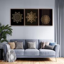 3 Quadros Luxo Mandalas Douradas Canvas com Moldura 129x53cm 3 Quadros Luxo Mandalas Douradas Canvas com Moldura 129x53cm
