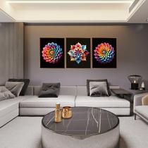 3 Quadros Mandala Colors Canvas com Moldura 129x53cm