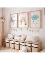3 Quadros Quarto Infantil Céu Estrela Nuvem Chuva Benção Moderno Decoração