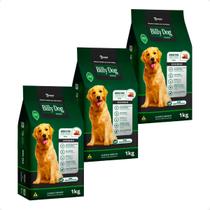 3 Ração Billy Dog Cães Adultos Ossinho Carne - 1Kg