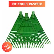 3 Rastelo Reforçado Plástico Para Jardim Jardinagem Vassoura Limpeza de Folhas Quintal Sitio Chácara