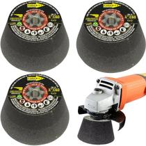 3 Rebolos Copo Cônico 4 Polegadas Grão 120 Rosca M14 Mármore Porcelanato Granito Forcety