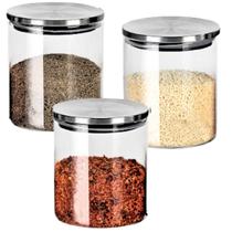 3 Recipientes De Vidro Hermético Redondo Com Tampa Inox 300ml