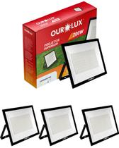 3 Refletor De Led Preto 200w 6500k Ourolux Bivolt