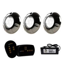 3 Refletor INOX RGB 9W + Módulo 2 Saídas RGB + Fonte 3A 36W