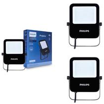 3 Refletor Led 30w Philips 3000k Alumínio IP65 Bivolt Preto