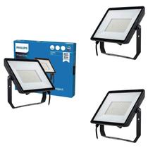 3 Refletor Led 50w Philips Alumínio 3000k IP65 Bivolt Preto