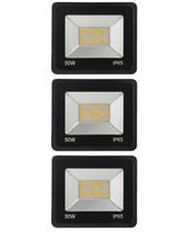 3 Refletor Led Ip65 50w Luz Quente 3000k