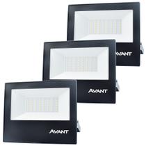 3 Refletor Led Slim50 Luz Branco Frio 6500k Bivolt 50w Prova de Água Avant