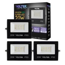 3 refletor led volter eco IP65 20w 6500k preto 1800lm luz branco frio