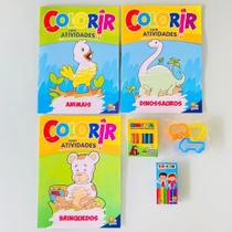 3 Revistas Colorir Atividades + Giz De Cera E Massinha