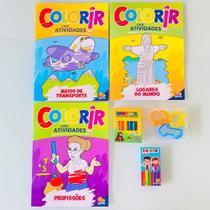 3 Revistas Colorir Atividades + Giz De Cera E Massinha
