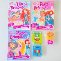 3 Revistas Princesas Disney Pinte E Brinque Lápis + Massinha