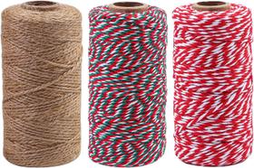 3 rolos de fio de natal fio de juta natural fio de algodão para embrulho de presente artesanato faça você mesmo jardinagem984 pés totalmente (cor A)