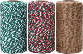 3 rolos de fio de natal fio de juta natural fio de algodão para embrulho de presente artesanato faça você mesmo jardinagem984 pés totalmente (cor B)