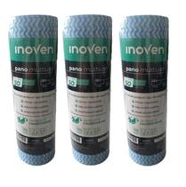 3 Rolos De Pano Tipo Perfex 28cm X 25 Metros Inoven Azul