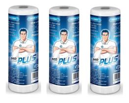 3 Rolos De Pano Tipo Perfex 30cm X 25 Metros Mr Plus Branco