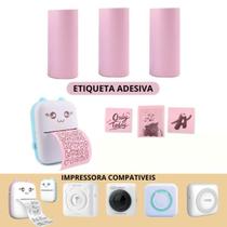 3 rolos etiqueta adesiva ROSA mini impressora gatinho