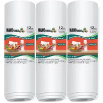3 Rolos Nanocubos 12x500cm Embalagens Sacos refil bobina com Ranhura Gofrada para Seladora A Vácuo