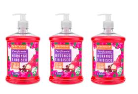3 Sabonetes Liquido Morango E Hibisco Glicerina Frasco 1 Lit