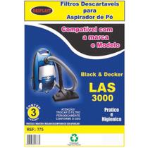 3 Sacos Descartáveis em 1 Embalagem Oriplast para Aspirador de Pó Black e Decker LAS3000 3 Sacos Descartáveis em 1 Embalagem Oriplast para Aspirador de Pó Black e Decker LAS3000