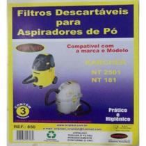 3 Sacos Descartáveis em 1 Embalagem para Aspirador de Pó Karcher NT2501 / NT181
