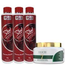 3 Selagem Térmica 1ka Steel Shield Alisamento Orgânico 1L Profissional Thermo Acrylic e Creme Reparador Pós Quimica 7em1 Maochi Cosméticos 500g