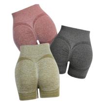 3 Short Academia Levanta Bumbum Empina Fitness Cintura Alta Costura Academia Esporte