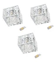 3 Spot Cristal K9 Quadrado Embutir AC974 + Led 3000K 3W