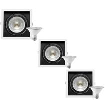 3 Spot Embutir Quadrado Recuo PAR30 + 1 Lâmpada LED 10W 6500K E27 3 Spot Embutir Quadrado Recuo PAR30 + 1 Lâmpada LED 10W 6500K E27