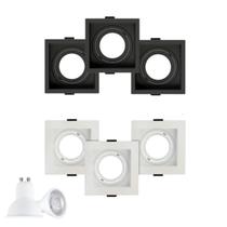 3 Spot Embutir Recuado Quadrado + 3 Lâmpada 5w Gu10