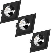 3 Spot Recuado Embutir Preto Gu10 Ar70 Save Energy Quadrado