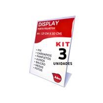 3 Suporte Display A4 L Expositor 21x30 Acrílico (PS) Mesa Balcao Aviso Propaganda