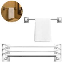 3 Suportes Porta Toalha Inox Adesivo De Rosto Barra de 44,5cm