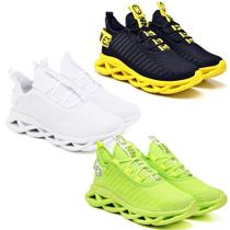 3 Tênis de Corrida Masculino Academia Confortavel Verde e Branco