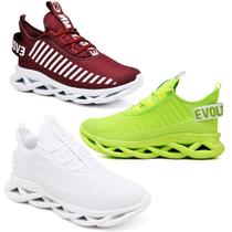 3 Tênis de Corrida Masculino Academia Confortavel Vermelho/Verde