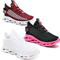 3 Tênis Feminino Casual Esporte Confortavel PINK/PRETO 3 Tênis Feminino Casual Esporte Confortavel PINK/PRETO