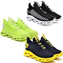 3 Tênis Masculino Esportivo Confortavel Braid Original Verde e Amarelo
