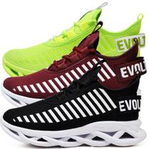 3 Tênis Masculino Esportivo Confortavel Braid Original Verde/Vermelho