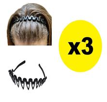 3 Tiaras Arco Plástico Para Cabelo Preto 14cm