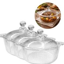 3 Tigela Caçarola de Vidro com Tampa 750 ml Uso Doméstico