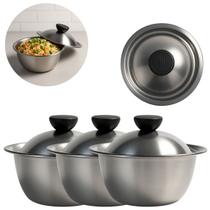 3 Tigelas Bowl Metal C/ Tampa 550ml Saladeira Resistente 3 Tigelas Bowl Metal C/ Tampa 550ml Saladeira Resistente