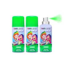 3 Tintas de Cabelo Temporária Verde Spray lavável Cabelo Maluco Festas Carnaval