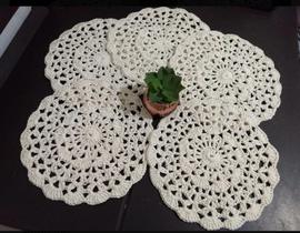 3 Toalhinhas Crochê Barbante Redondo Rendado Cru